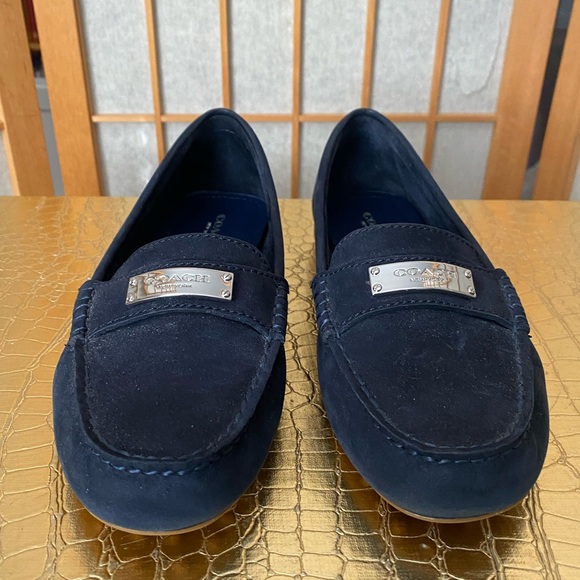 Coach Fredrica Nubuck Navy Blue Suede Flat Loafer SZ 7 - Picture 3 of 11